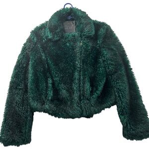 BELLE VERE | Emerald Green Faux Fur Moto Jacket (XS)